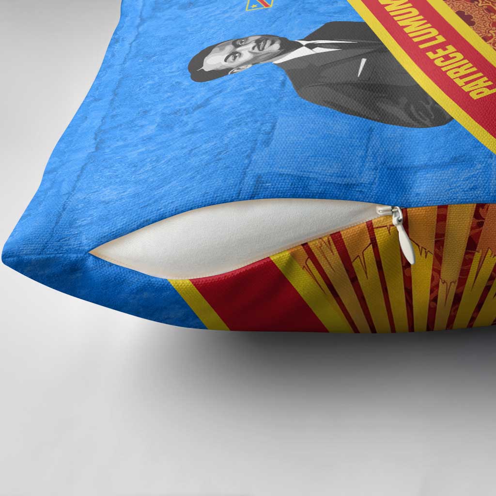Patrice Lumumba Pillow Cover with Congolese Flag Colors and African History Quote - African Pride