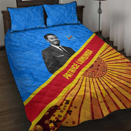 Patrice Lumumba Quilt Bed Set with Congolese Flag Colors and African History Quote - African Pride