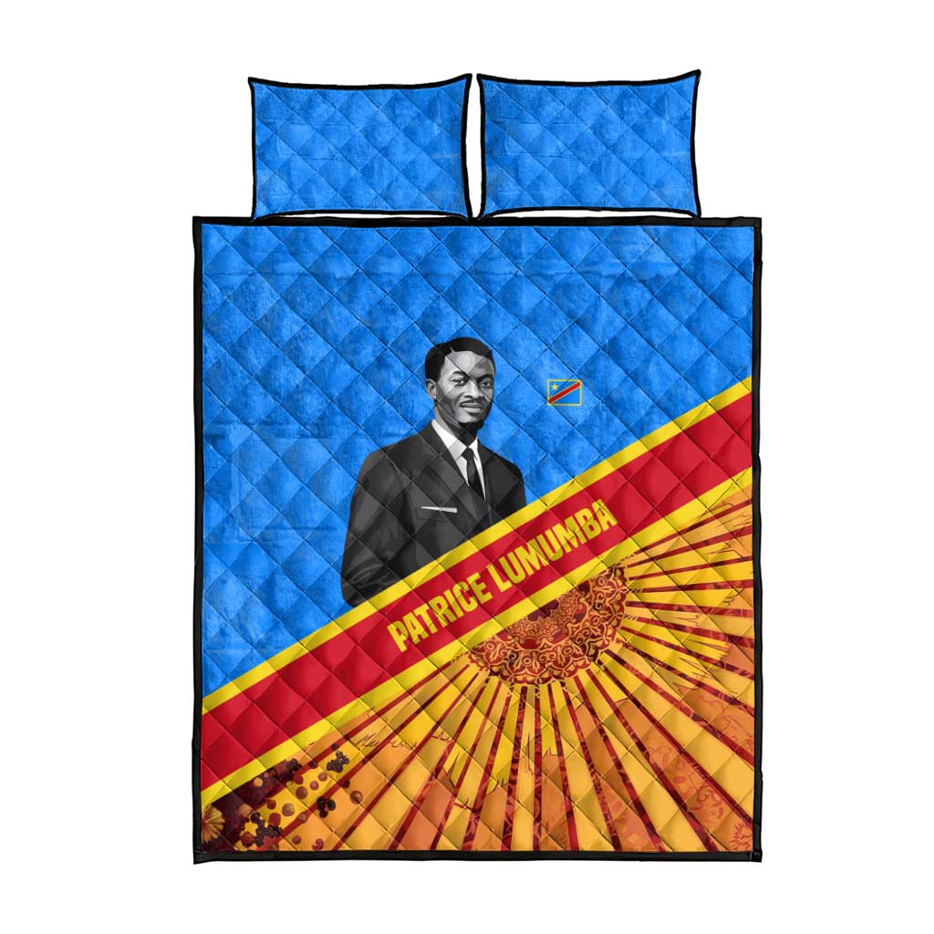 Patrice Lumumba Quilt Bed Set with Congolese Flag Colors and African History Quote - African Pride