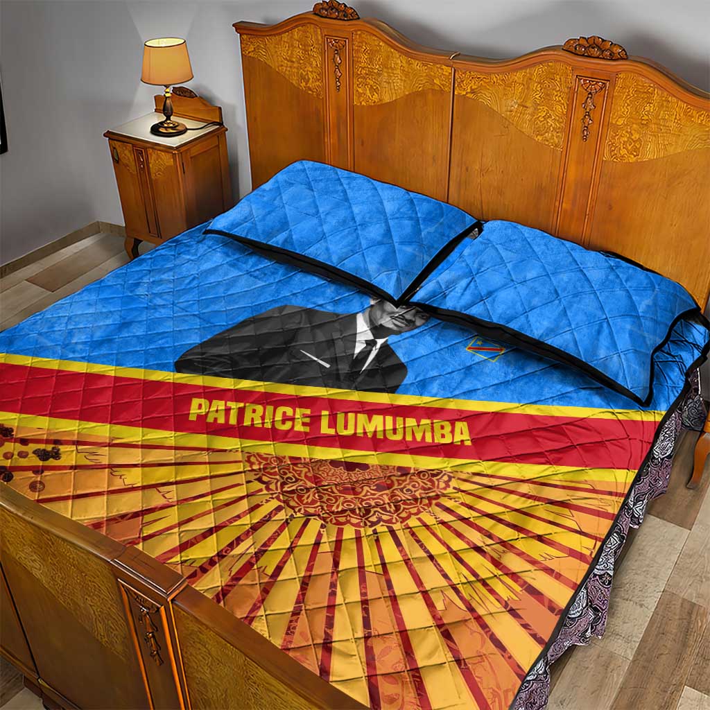 Patrice Lumumba Quilt Bed Set with Congolese Flag Colors and African History Quote - African Pride