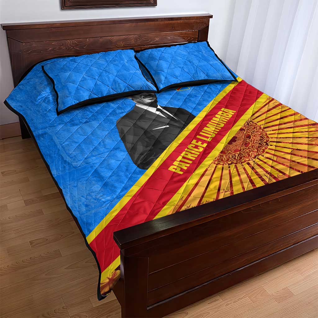 Patrice Lumumba Quilt Bed Set with Congolese Flag Colors and African History Quote - African Pride