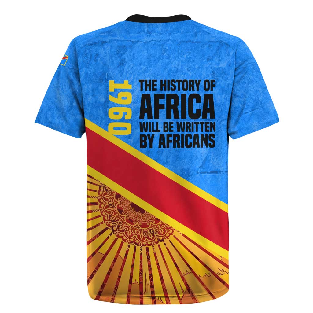 Patrice Lumumba Rugby Jersey with Congolese Flag Colors and African History Quote - African Pride