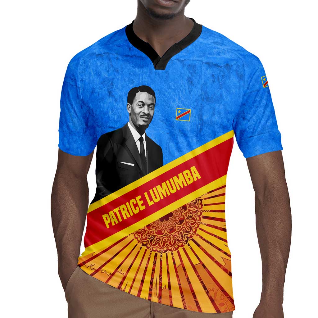 Patrice Lumumba Rugby Jersey with Congolese Flag Colors and African History Quote - African Pride