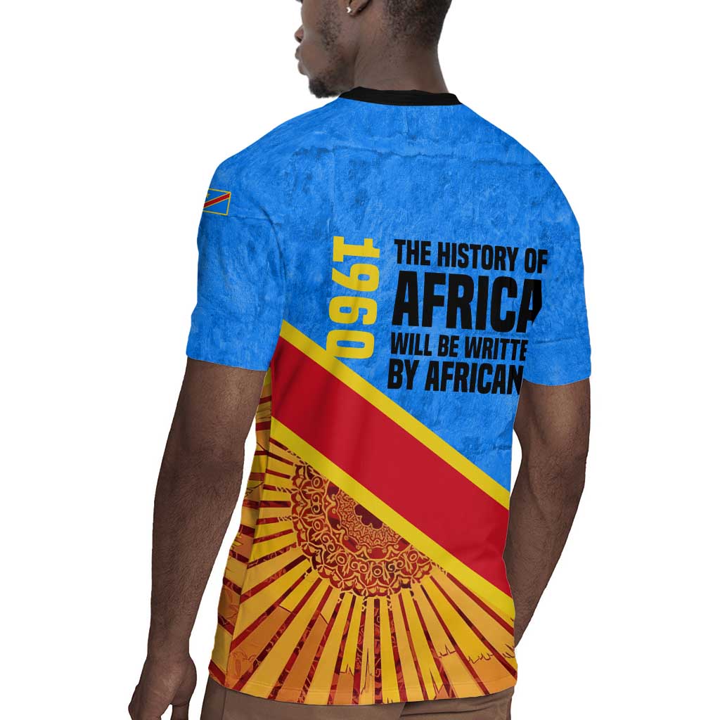 Patrice Lumumba Rugby Jersey with Congolese Flag Colors and African History Quote - African Pride