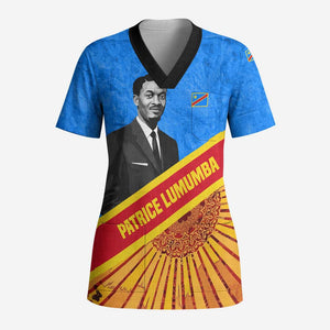 Patrice Lumumba Scrub Top with Congolese Flag Colors and African History Quote - African Pride
