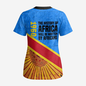 Patrice Lumumba Scrub Top with Congolese Flag Colors and African History Quote - African Pride