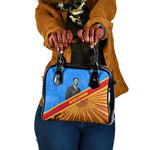 Patrice Lumumba Shoulder Handbag with Congolese Flag Colors and African History Quote - African Pride