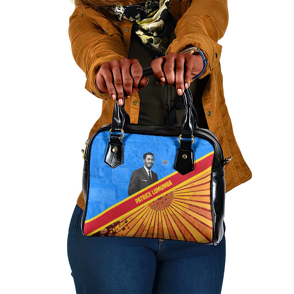 Patrice Lumumba Shoulder Handbag with Congolese Flag Colors and African History Quote - African Pride