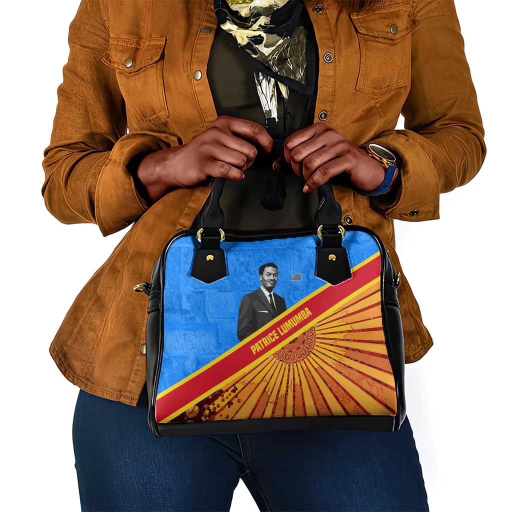 Patrice Lumumba Shoulder Handbag with Congolese Flag Colors and African History Quote - African Pride