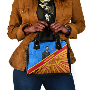Patrice Lumumba Shoulder Handbag with Congolese Flag Colors and African History Quote - African Pride