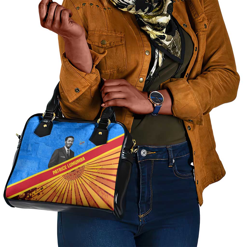 Patrice Lumumba Shoulder Handbag with Congolese Flag Colors and African History Quote - African Pride