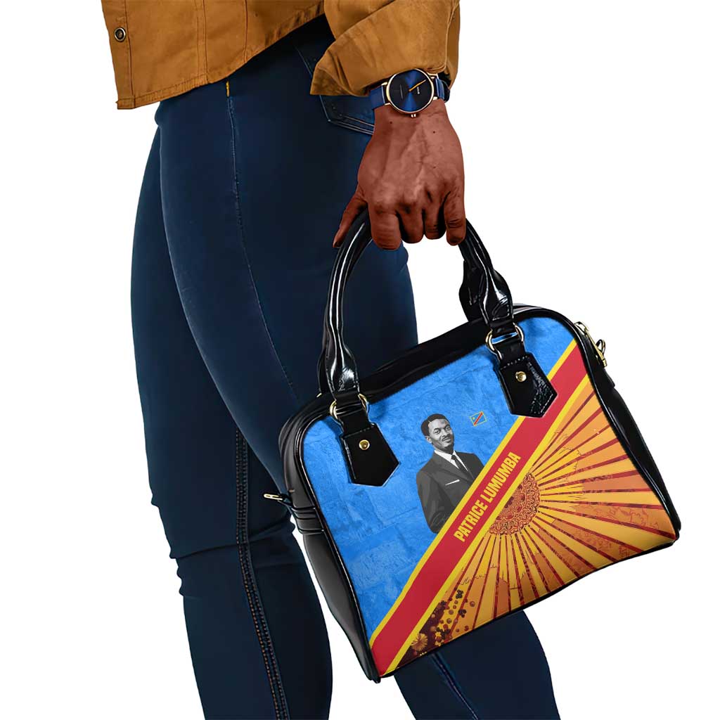 Patrice Lumumba Shoulder Handbag with Congolese Flag Colors and African History Quote - African Pride