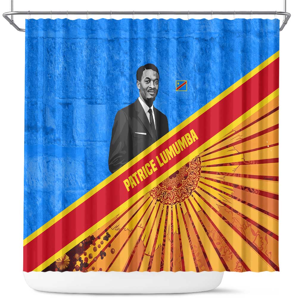 Patrice Lumumba Shower Curtain with Congolese Flag Colors and African History Quote - African Pride