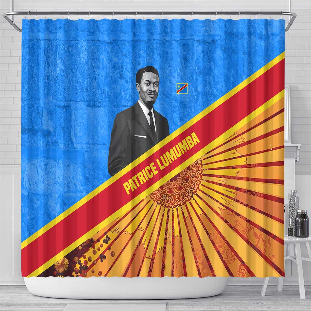 Patrice Lumumba Shower Curtain with Congolese Flag Colors and African History Quote - African Pride