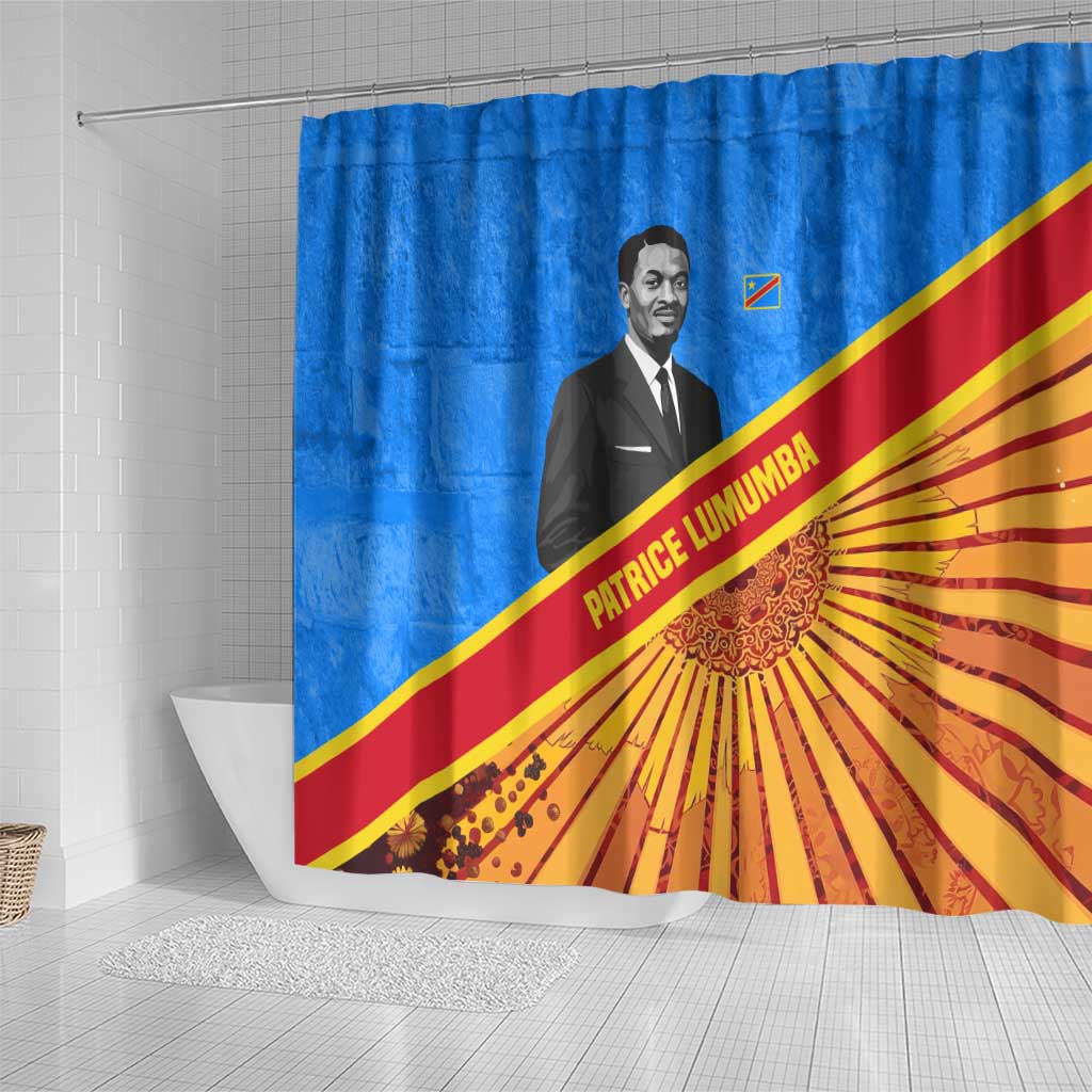 Patrice Lumumba Shower Curtain with Congolese Flag Colors and African History Quote - African Pride