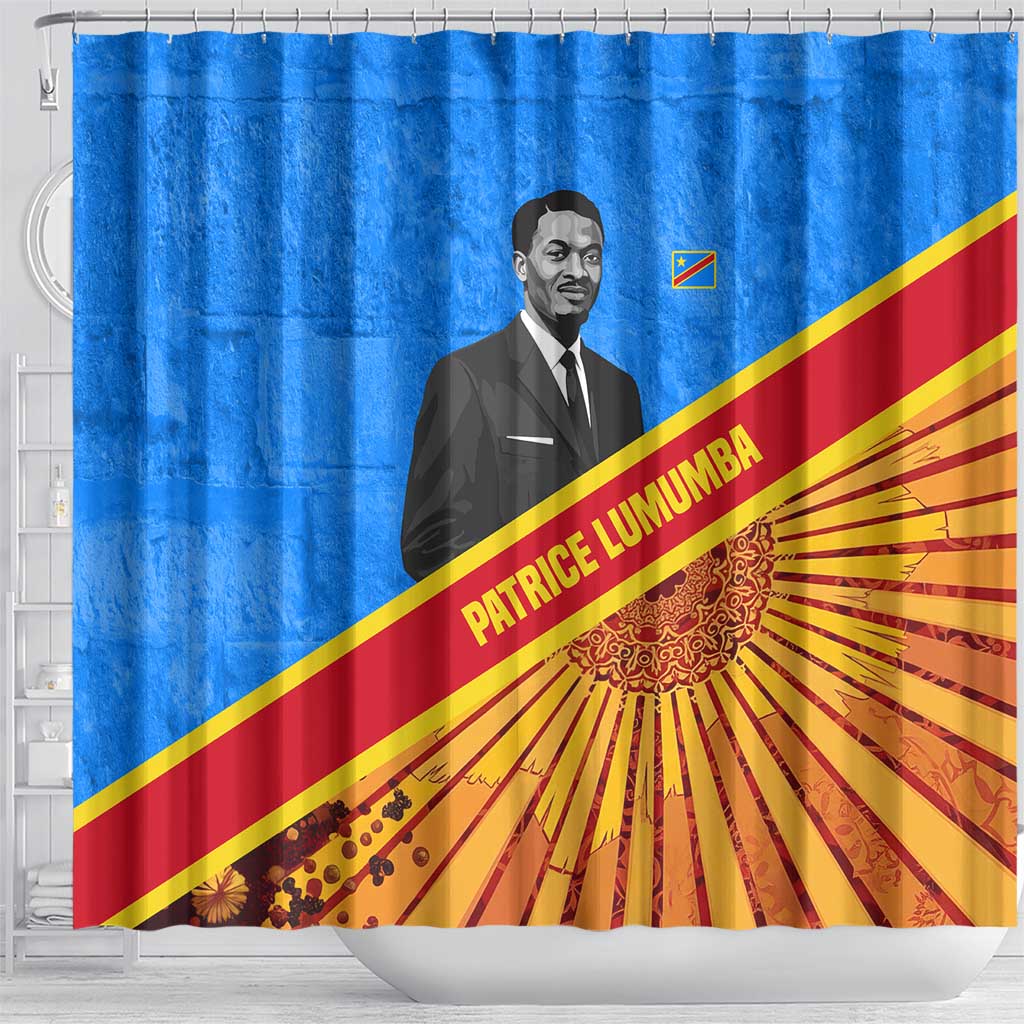 Patrice Lumumba Shower Curtain with Congolese Flag Colors and African History Quote - African Pride