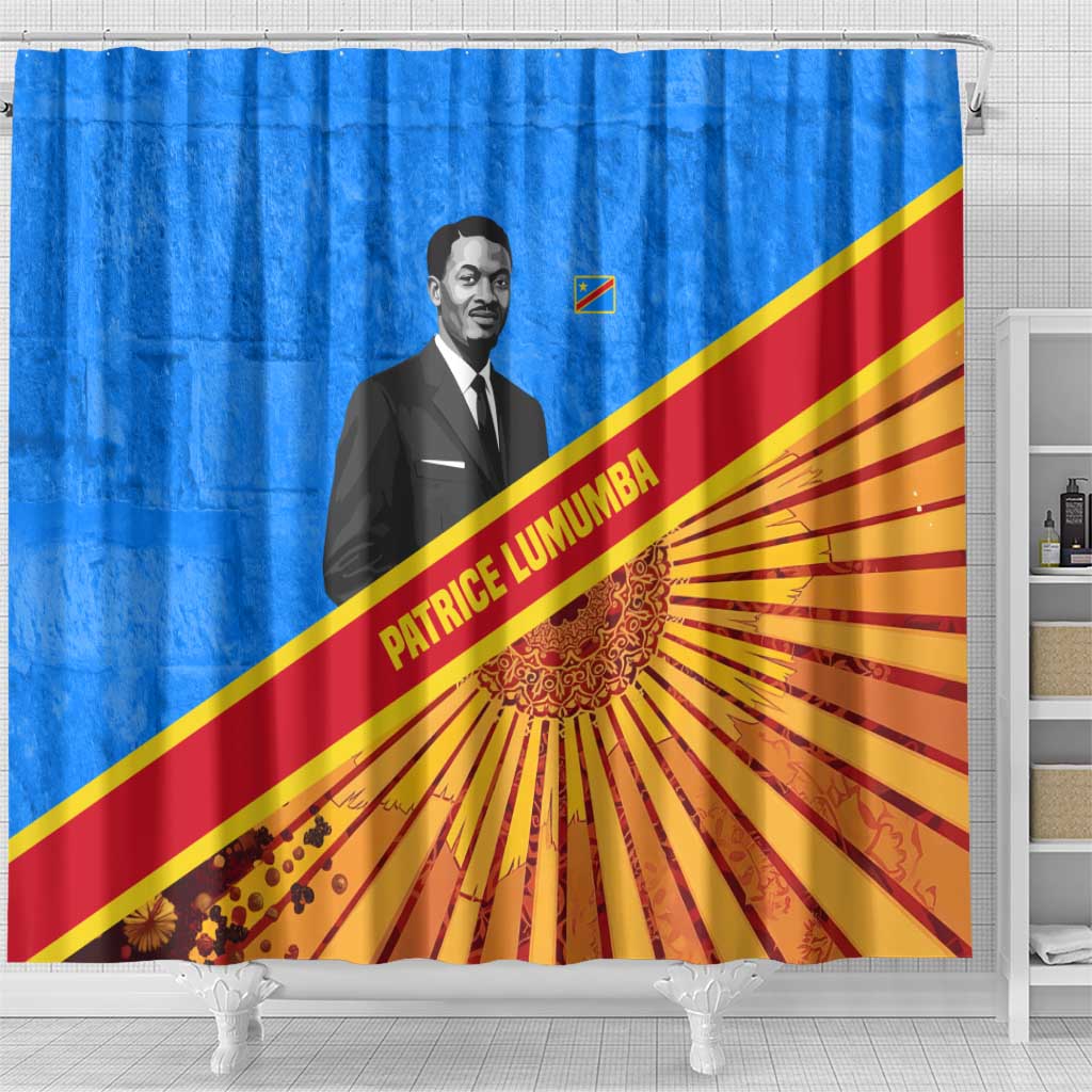 Patrice Lumumba Shower Curtain with Congolese Flag Colors and African History Quote - African Pride