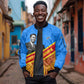 Patrice Lumumba Sleeve Zip Bomber Jacket with Congolese Flag Colors and African History Quote - African Pride