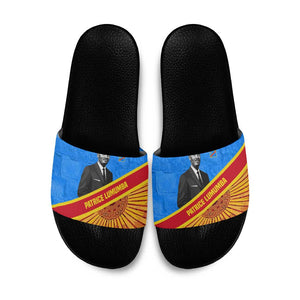 Patrice Lumumba Slide Sandals with Congolese Flag Colors and African History Quote - African Pride