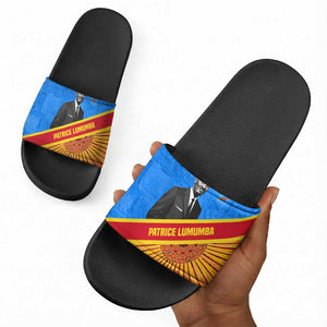 Patrice Lumumba Slide Sandals with Congolese Flag Colors and African History Quote - African Pride