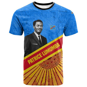Patrice Lumumba T shirt with Congolese Flag Colors and African History Quote - African Pride