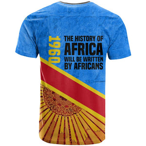Patrice Lumumba T shirt with Congolese Flag Colors and African History Quote - African Pride