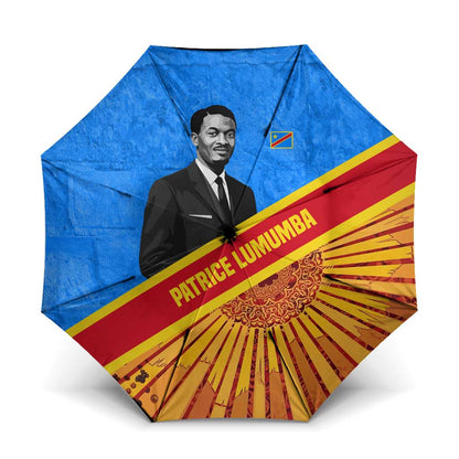 Patrice Lumumba Umbrella with Congolese Flag Colors and African History Quote - African Pride