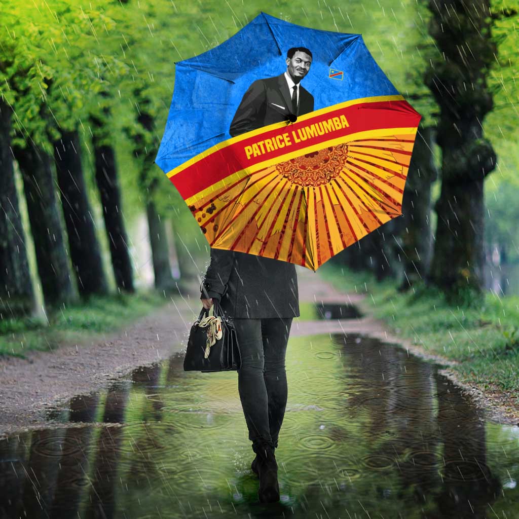 Patrice Lumumba Umbrella with Congolese Flag Colors and African History Quote - African Pride