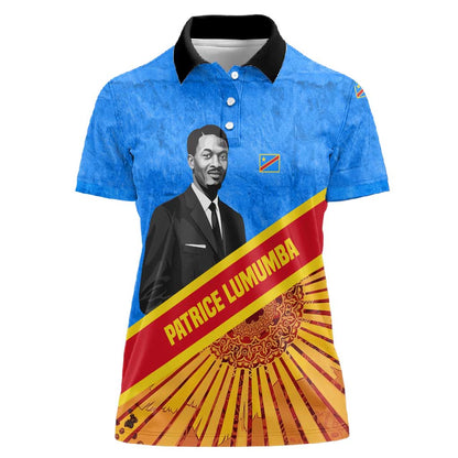 Patrice Lumumba Women Polo Shirt with Congolese Flag Colors and African History Quote - African Pride