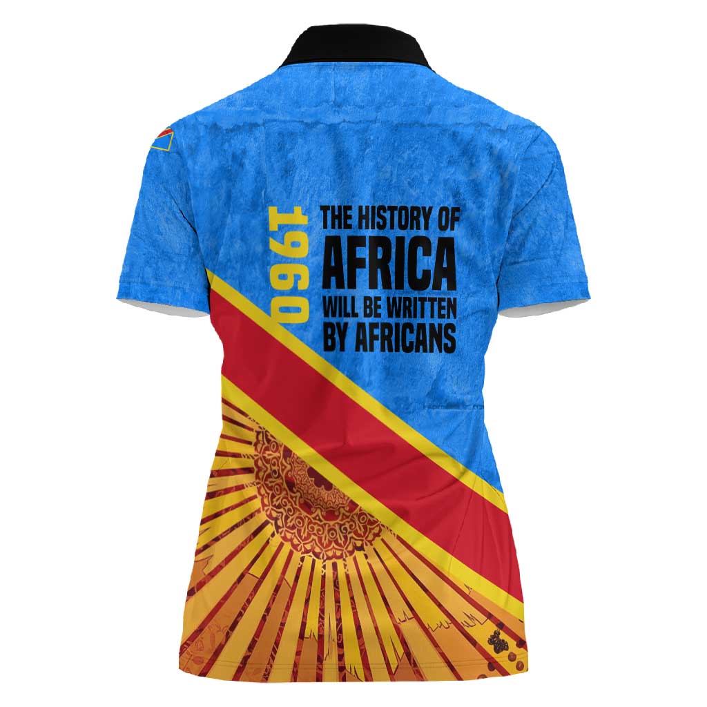 Patrice Lumumba Women Polo Shirt with Congolese Flag Colors and African History Quote - African Pride