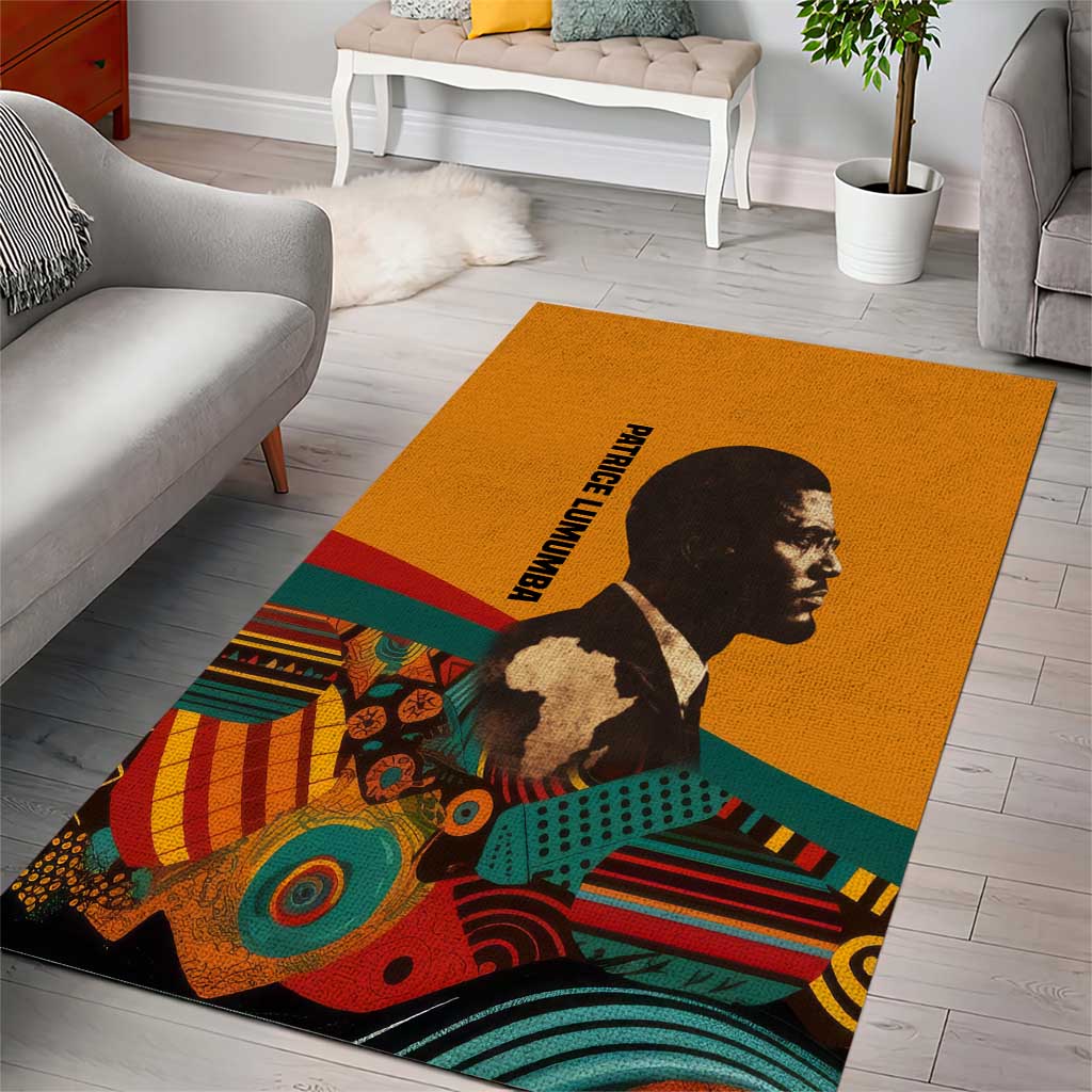 Patrice Lumumba Area Rug with Profile Portrait and Bold Africa Will Rise Statement - African Pride