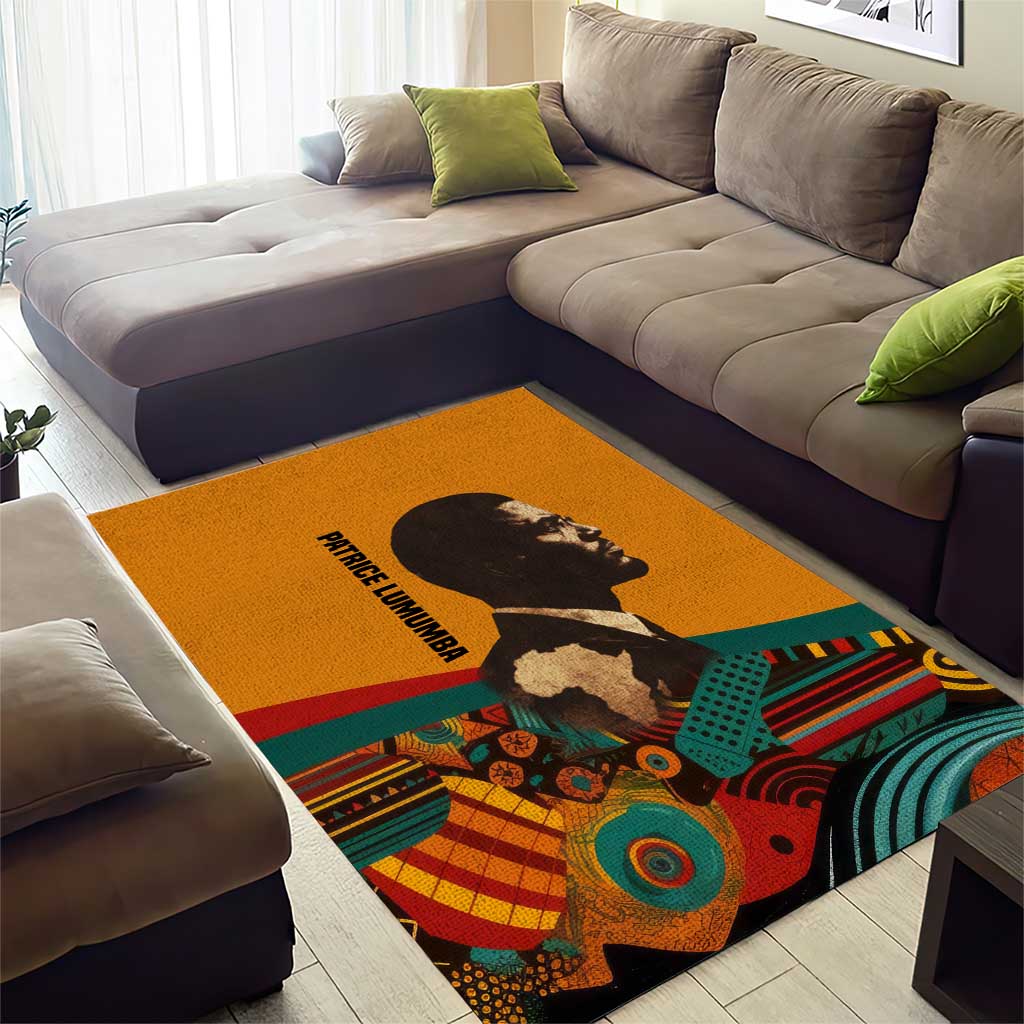 Patrice Lumumba Area Rug with Profile Portrait and Bold Africa Will Rise Statement - African Pride