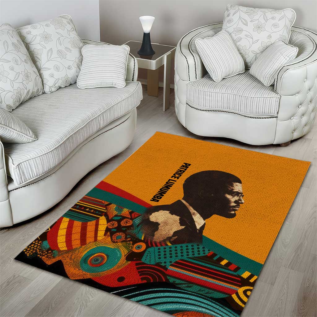 Patrice Lumumba Area Rug with Profile Portrait and Bold Africa Will Rise Statement - African Pride