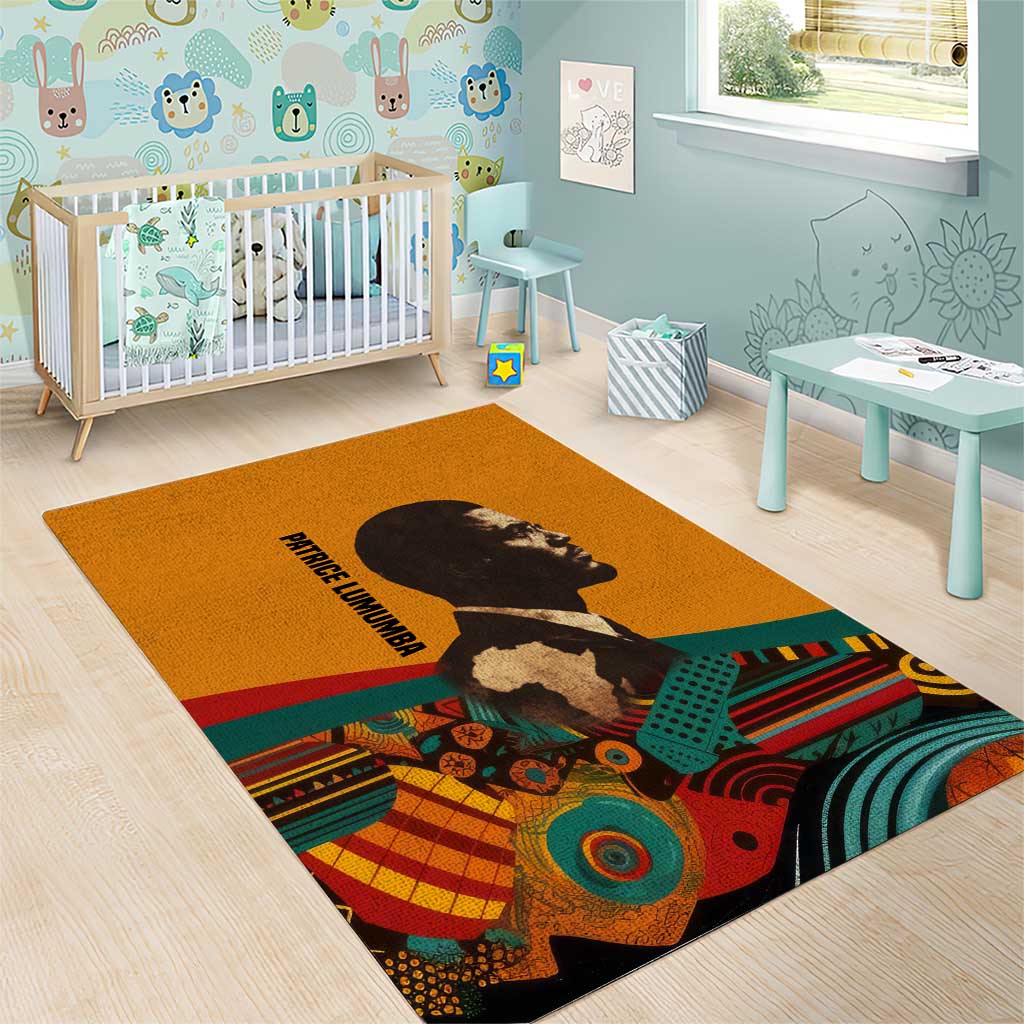 Patrice Lumumba Area Rug with Profile Portrait and Bold Africa Will Rise Statement - African Pride