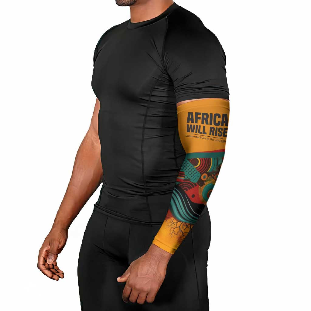 Patrice Lumumba Arm Sleeves with Profile Portrait and Bold Africa Will Rise Statement - African Pride