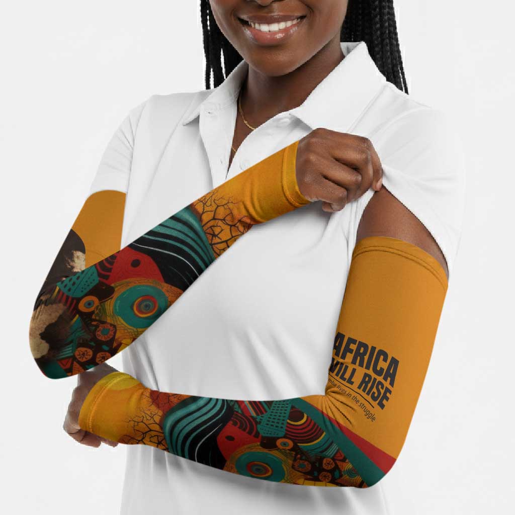 Patrice Lumumba Arm Sleeves with Profile Portrait and Bold Africa Will Rise Statement - African Pride