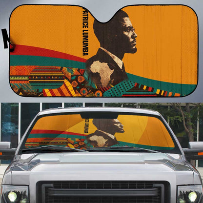 Patrice Lumumba Auto Sun Shade with Profile Portrait and Bold Africa Will Rise Statement - African Pride