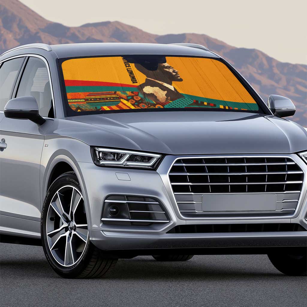 Patrice Lumumba Auto Sun Shade with Profile Portrait and Bold Africa Will Rise Statement - African Pride