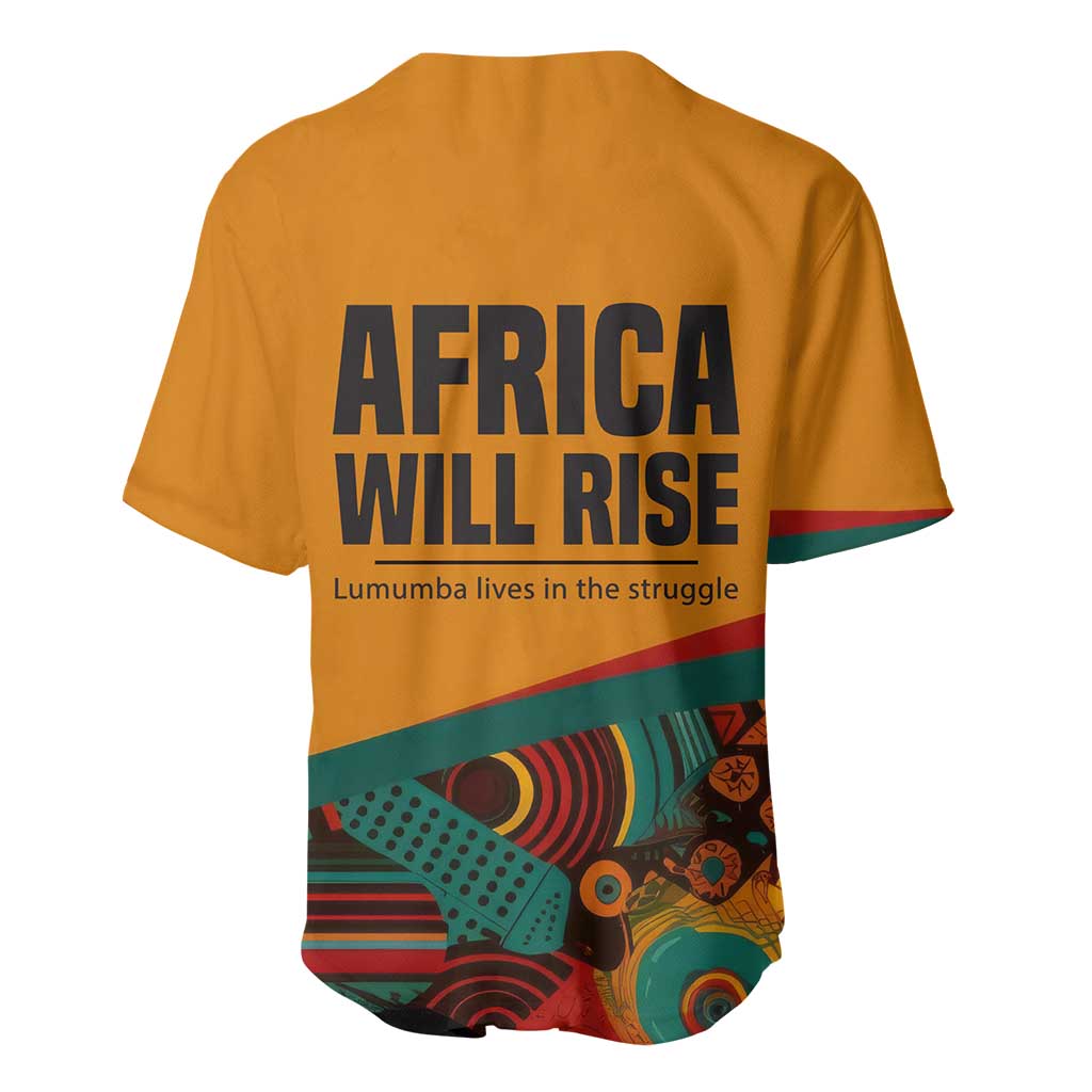 Patrice Lumumba Baseball Jersey with Profile Portrait and Bold Africa Will Rise Statement - African Pride