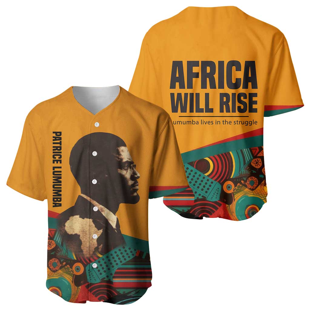 Patrice Lumumba Baseball Jersey with Profile Portrait and Bold Africa Will Rise Statement - African Pride