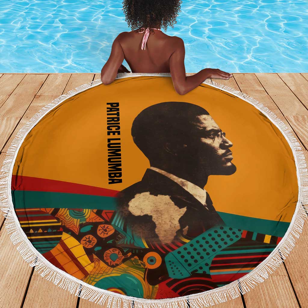 Patrice Lumumba Beach Blanket with Profile Portrait and Bold Africa Will Rise Statement - African Pride