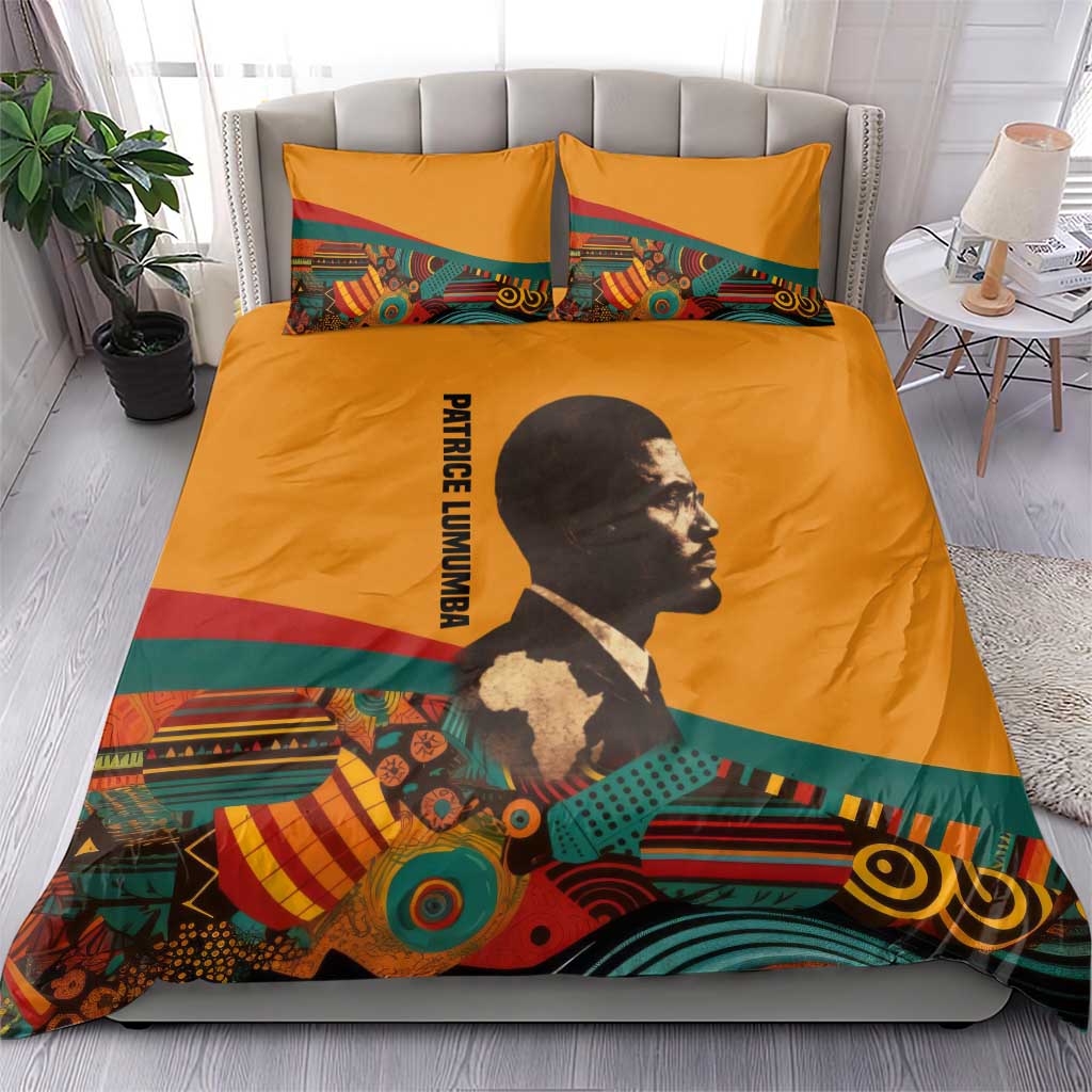 Patrice Lumumba Bedding Set with Profile Portrait and Bold Africa Will Rise Statement - African Pride