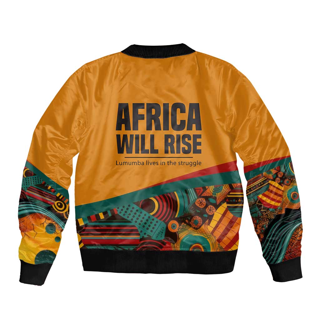 Patrice Lumumba Bomber Jacket with Profile Portrait and Bold Africa Will Rise Statement - African Pride