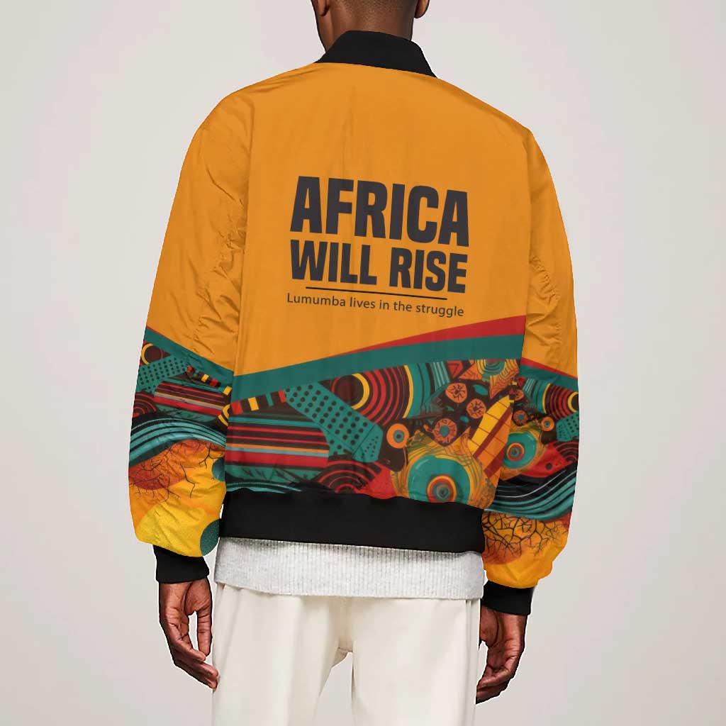 Patrice Lumumba Bomber Jacket with Profile Portrait and Bold Africa Will Rise Statement - African Pride