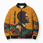 Patrice Lumumba Bomber Puffer Jacket with Profile Portrait and Bold Africa Will Rise Statement - African Pride