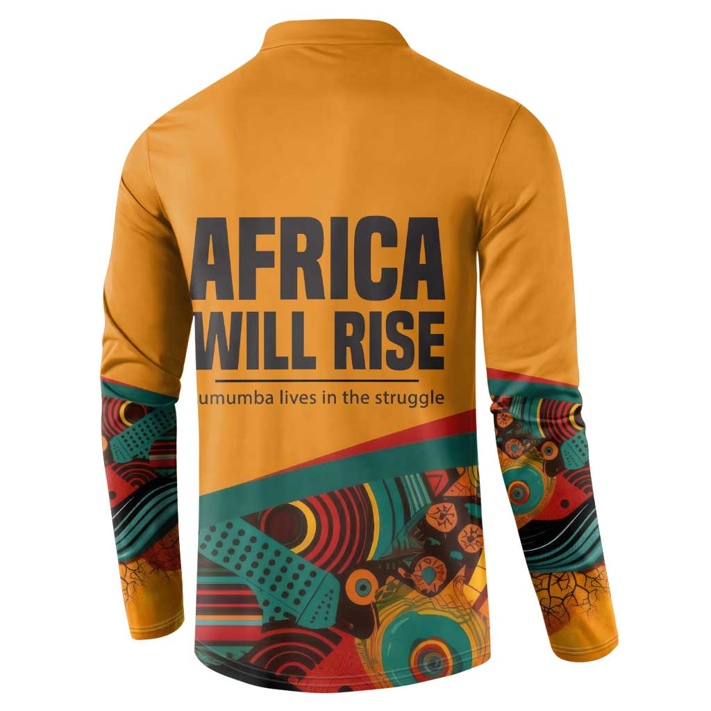 Patrice Lumumba Button Sweatshirt with Profile Portrait and Bold Africa Will Rise Statement
