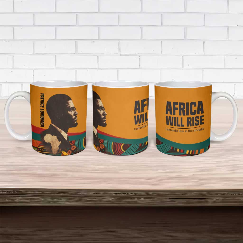 Patrice Lumumba Ceramic Mug with Profile Portrait and Bold Africa Will Rise Statement - African Pride