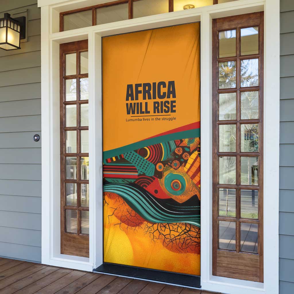 Patrice Lumumba Door Cover with Profile Portrait and Bold Africa Will Rise Statement - African Pride
