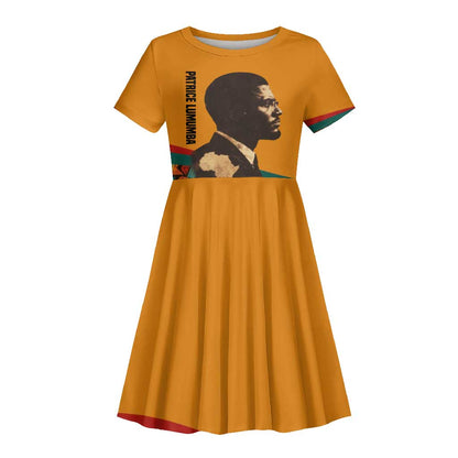 Patrice Lumumba Kid Short Sleeve Dress with Profile Portrait and Bold Africa Will Rise Statement - African Pride