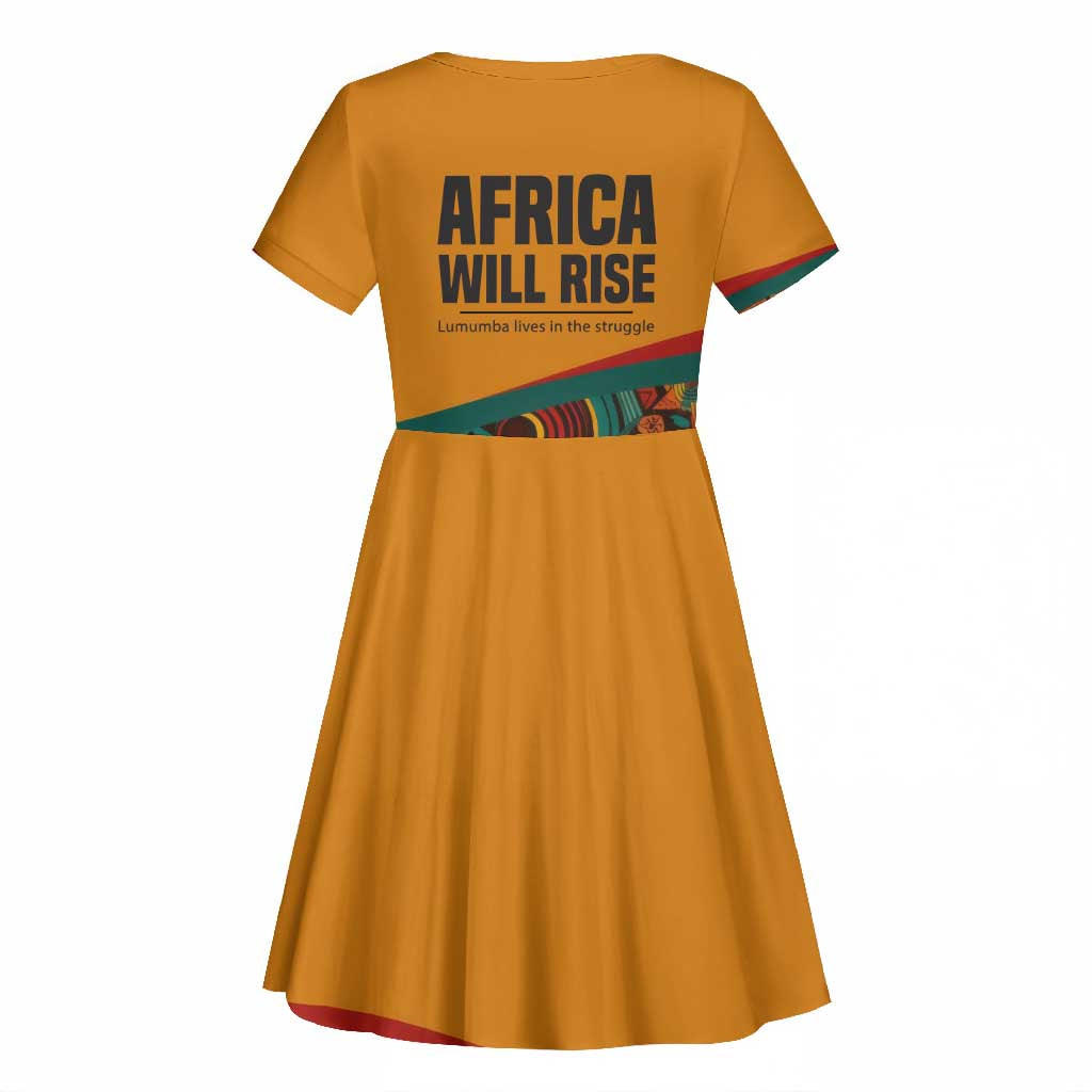 Patrice Lumumba Kid Short Sleeve Dress with Profile Portrait and Bold Africa Will Rise Statement - African Pride